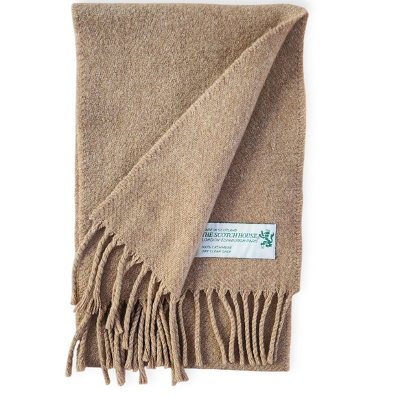 100% Cashmere Scotch House Old Money Lightweight Fringe Camel Tan Winter Scarf - Picture 1 of 4